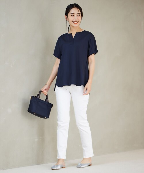 J.PRESS（ジェイプレス）の「【接触冷感】プレーティングジャージー フレンチスリーブ カットソー（Tシャツ/カットソー・レディース・ライトグレー系/グレー系/ネイビー系/ワイン系/ターコイズブルー系・T13）」の6枚目の写真