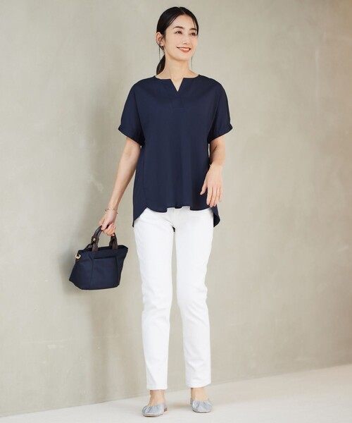 J.PRESS（ジェイプレス）の「【接触冷感】プレーティングジャージー フレンチスリーブ カットソー（Tシャツ/カットソー・レディース・ライトグレー系/グレー系/ネイビー系/ワイン系/ターコイズブルー系・T13）」の7枚目の写真