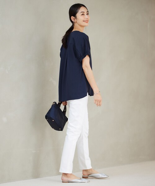J.PRESS（ジェイプレス）の「【接触冷感】プレーティングジャージー フレンチスリーブ カットソー（Tシャツ/カットソー・レディース・ライトグレー系/グレー系/ネイビー系/ワイン系/ターコイズブルー系・T13）」の8枚目の写真