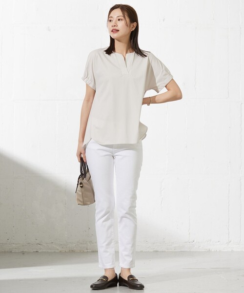 J.PRESS（ジェイプレス）の「【接触冷感】プレーティングジャージー フレンチスリーブ カットソー（Tシャツ/カットソー・レディース・ライトグレー系/グレー系/ネイビー系/ワイン系/ターコイズブルー系・T13）」の9枚目の写真