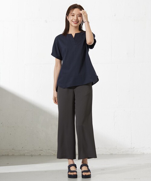 J.PRESS（ジェイプレス）の「【接触冷感】プレーティングジャージー フレンチスリーブ カットソー（Tシャツ/カットソー・レディース・ライトグレー系/グレー系/ネイビー系/ワイン系/ターコイズブルー系・T13）」の12枚目の写真