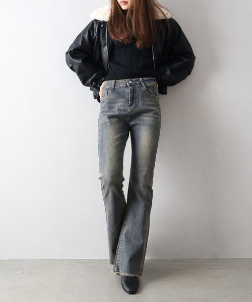 SpRay（スプレイ）の「【履き心地×脚長効果】軽やかすそフリンジストレッチデニムフレアパンツ（デニムパンツ・レディース・サックスブルー/グレー/ブルー/チャコールグレー/ブルー系その他・SMALL/MEDIUM/LARGE）」の9枚目の写真