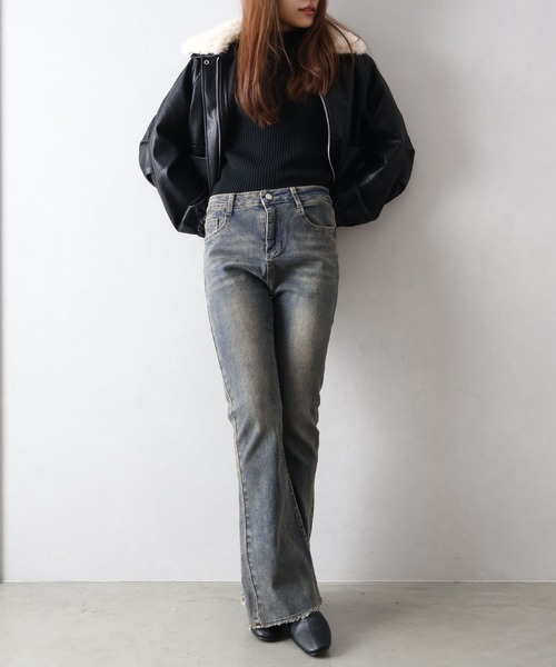 SpRay（スプレイ）の「【履き心地×脚長効果】軽やかすそフリンジストレッチデニムフレアパンツ（デニムパンツ・レディース・サックスブルー/グレー/ブルー/チャコールグレー/ブルー系その他・SMALL/MEDIUM/LARGE）」の10枚目の写真