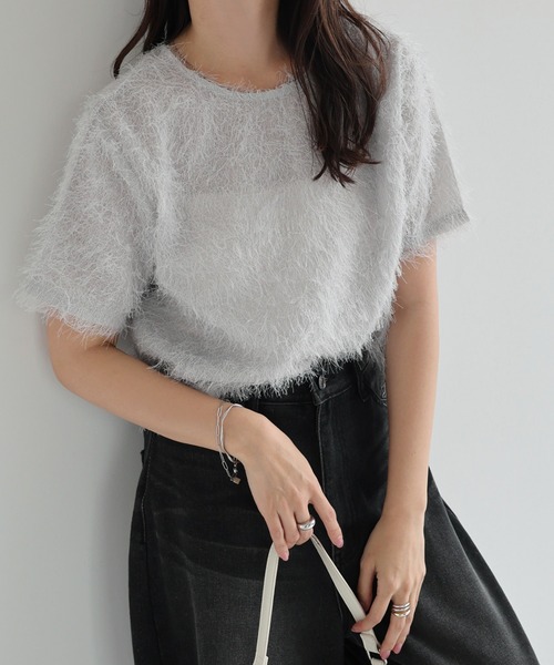 新品✨アッシュペーフランス　taramanda シアー　半袖カットソー セール】シアーフリンジ半袖Tシャツブラウス（Tシャツ