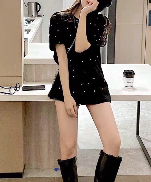 SHEENA（シーナ）の「ビジューオーバーサイズＴシャツ（Tシャツ/カットソー・レディース・ホワイト/ブラック・M）」の5枚目の写真