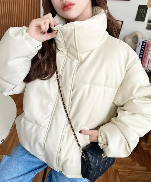   ダウンジャケット XS クリーム色 セール】オーバーサイズ スタンドカラー エコダウンジャケット（ダウン