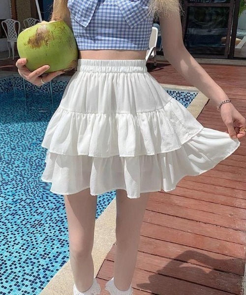 Sibra（シブラ）の「ダブルフリルフレアミニスカート（スカート・レディース・ホワイト/ブラック・M）」の15枚目の写真