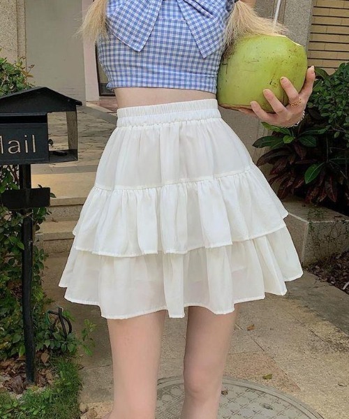 Sibra（シブラ）の「ダブルフリルフレアミニスカート（スカート・レディース・ホワイト/ブラック・M）」の11枚目の写真