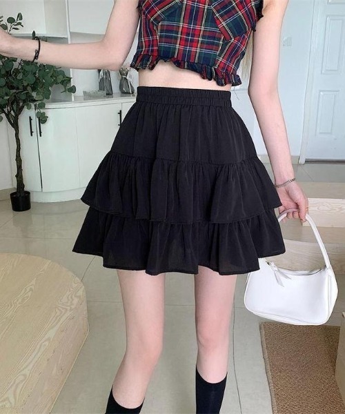 Sibra（シブラ）の「ダブルフリルフレアミニスカート（スカート・レディース・ホワイト/ブラック・M）」の7枚目の写真