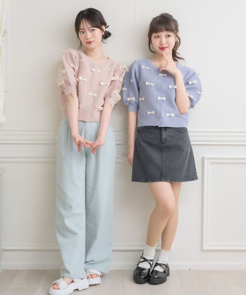 ems excite（エムズエキサイト）の「チビリボンパフ袖NTカーデ（カーディガン/ボレロ・レディース・ライトグレー/ブルー/ナチュラル/ピンク・FREE）」の6枚目の写真