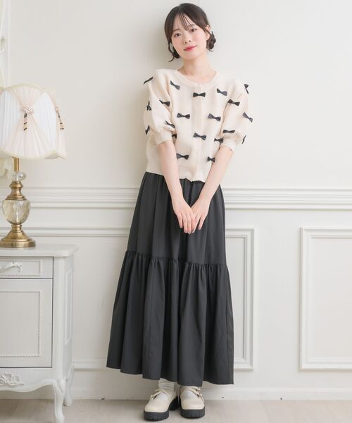 ems excite（エムズエキサイト）の「チビリボンパフ袖NTカーデ（カーディガン/ボレロ・レディース・ライトグレー/ブルー/ナチュラル/ピンク・FREE）」の7枚目の写真