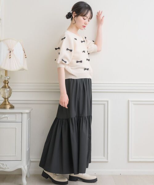 ems excite（エムズエキサイト）の「チビリボンパフ袖NTカーデ（カーディガン/ボレロ・レディース・ライトグレー/ブルー/ナチュラル/ピンク・FREE）」の8枚目の写真