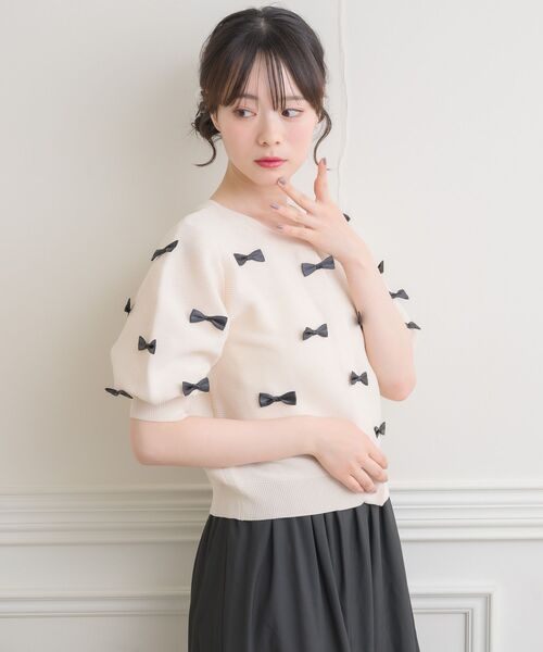 ems excite（エムズエキサイト）の「チビリボンパフ袖NTカーデ（カーディガン/ボレロ・レディース・ライトグレー/ブルー/ナチュラル/ピンク・FREE）」の12枚目の写真