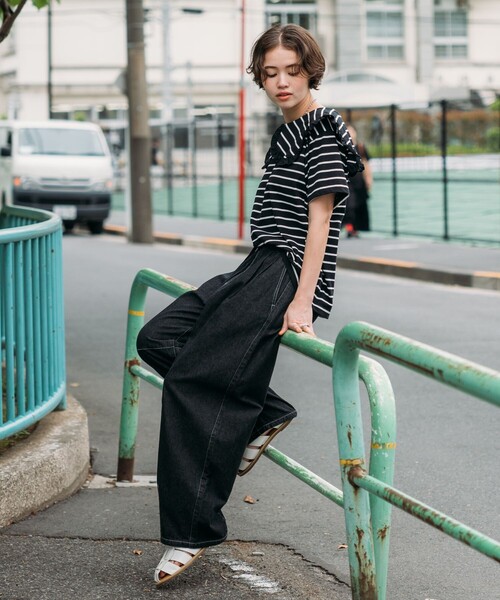 FREAK'S STORE（フリークスストア）の「サマー カーブイージーパンツ（デニムパンツ・レディース・ブルー/ブラック/サックスブルー・ﾌﾘ-）」の21枚目の写真