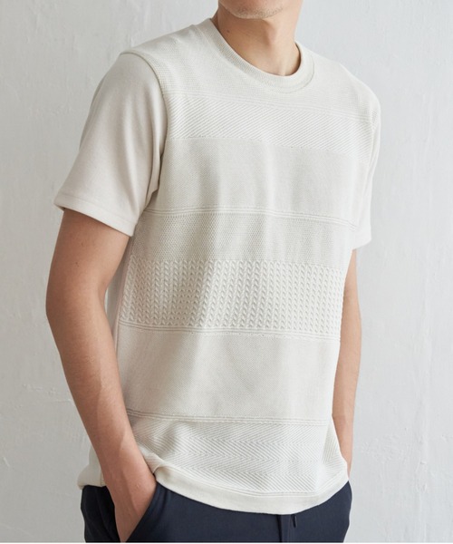 ikka(イッカ)の「ニットコンビポンチTシャツ(Tシャツ/カットソー・メンズ・グリーン/ベージュ/ネイビー/ブルー・L/XL/M/S)」の2枚目の写真