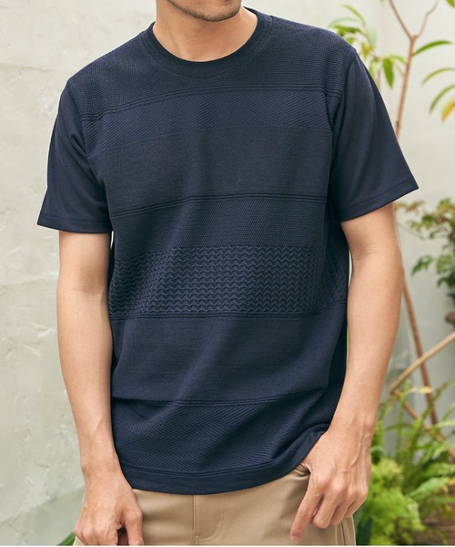 ikka(イッカ)の「ニットコンビポンチTシャツ(Tシャツ/カットソー・メンズ・グリーン/ベージュ/ネイビー/ブルー・L/XL/M/S)」の4枚目の写真