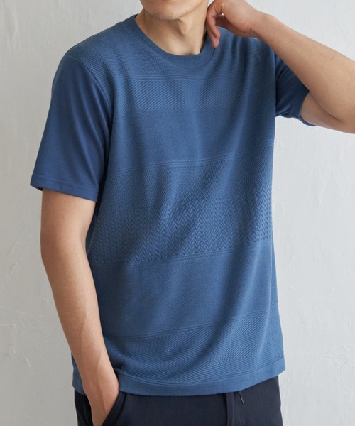 ikka(イッカ)の「ニットコンビポンチTシャツ(Tシャツ/カットソー・メンズ・グリーン/ベージュ/ネイビー/ブルー・L/XL/M/S)」の1枚目の写真