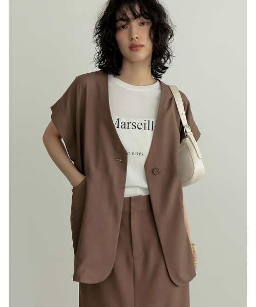 2024 SUMMER COLLECTION]リネンライクノーカラージレ（ダウンベスト