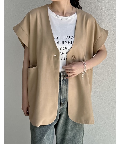 2024 SUMMER COLLECTION]リネンライクノーカラージレ（ダウンベスト