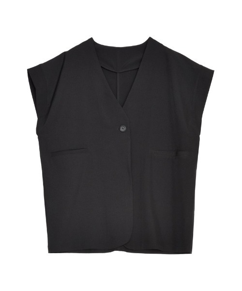 2024 SUMMER COLLECTION]リネンライクノーカラージレ（ダウンベスト