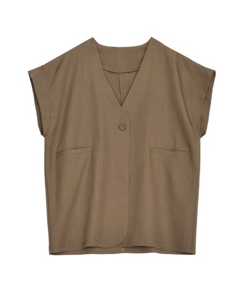 2024 SUMMER COLLECTION]リネンライクノーカラージレ（ダウンベスト