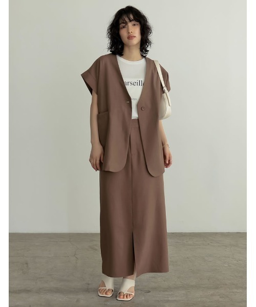 2024 SUMMER COLLECTION]リネンライクノーカラージレ（ダウンベスト