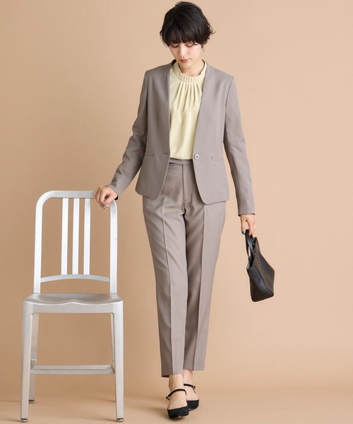 INED CLARO（イネドクラロ）の「【洗えるセットアップ】エシカルメランジ テーパードパンツ（スーツパンツ・レディース・モカ/ブラック・11号/9号/7号）」の8枚目の写真