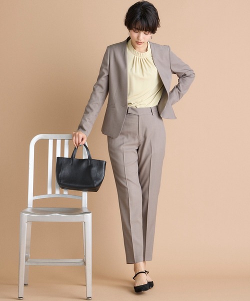 INED CLARO（イネドクラロ）の「【洗えるセットアップ】エシカルメランジ テーパードパンツ（スーツパンツ・レディース・モカ/ブラック・11号/9号/7号）」の10枚目の写真