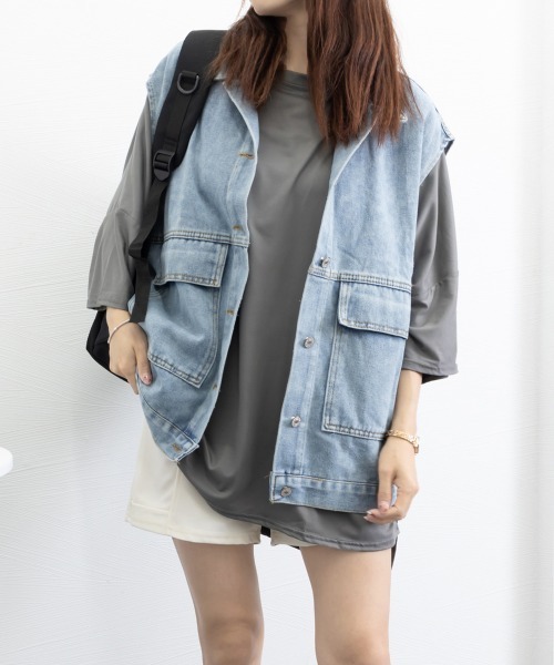 Miniministore(ミニミニストア)の「ビッグTシャツ 半袖オーバーサイズ 夏t(Tシャツ/カットソー・レディース・グレー/ブラック/カーキ/オレンジ・FREE)」の3枚目の写真