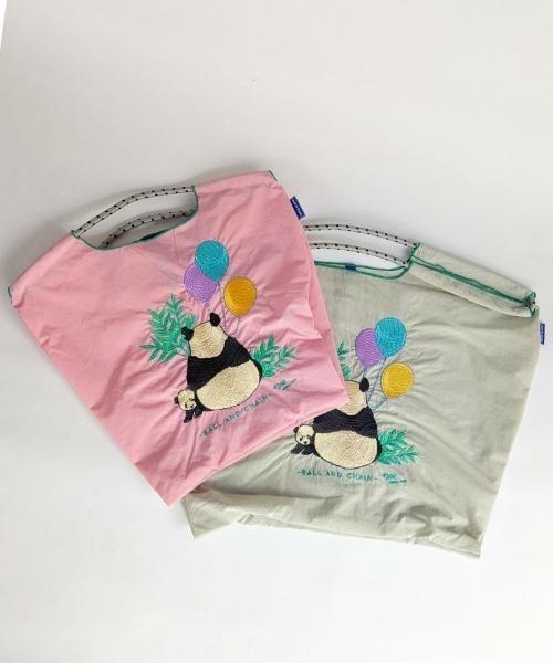 Ball&Chain（ボールアンドチェーン）の「[Ball&Chain]shopping bag-D.PANDA(L)（エコバッグ/サブバッグ・レディース・グレー/ピンク・L）」の9枚目の写真