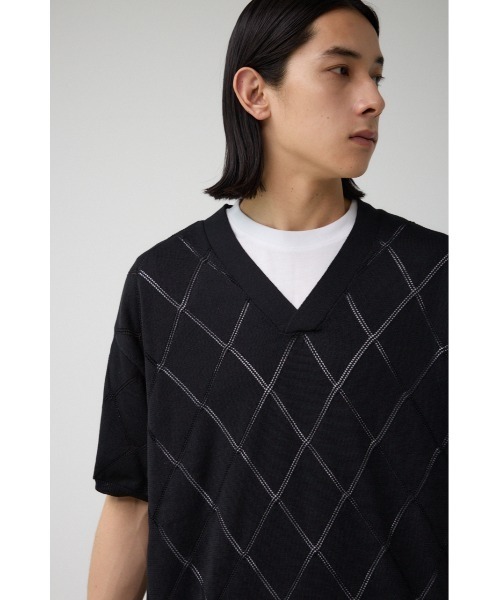 AZUL by moussy（アズールバイマウジー）の「透かし編みレイヤードニット（ニット/セーター・メンズ・ライトグレー/ブラック/グレー・MEDIUM/LARGE）」の12枚目の写真