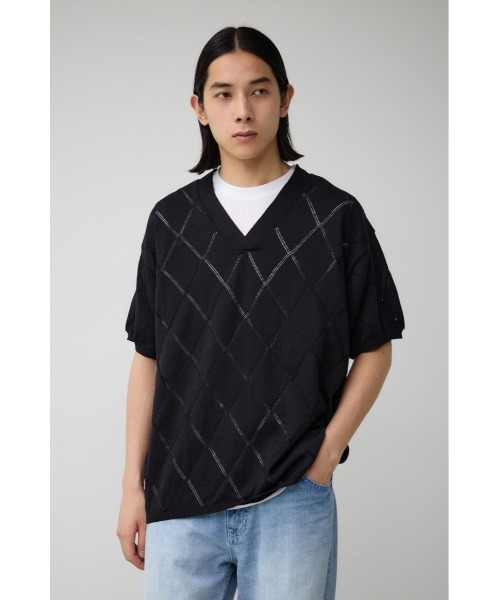 AZUL by moussy（アズールバイマウジー）の「透かし編みレイヤードニット（ニット/セーター・メンズ・ライトグレー/ブラック/グレー・MEDIUM/LARGE）」の11枚目の写真