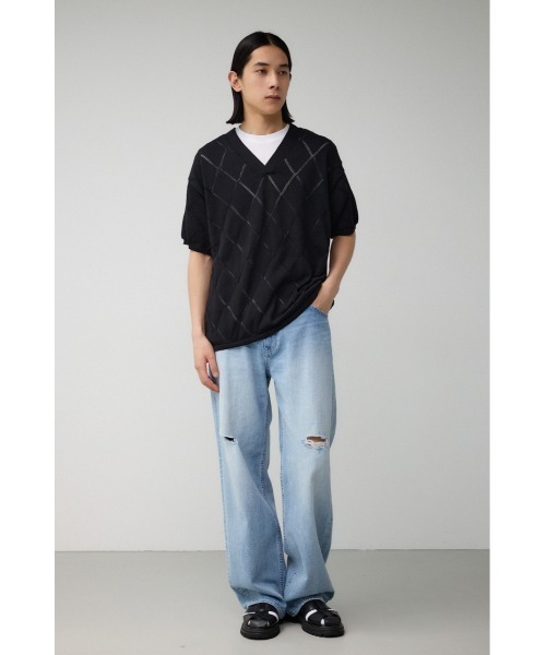 AZUL by moussy（アズールバイマウジー）の「透かし編みレイヤードニット（ニット/セーター・メンズ・ライトグレー/ブラック/グレー・MEDIUM/LARGE）」の10枚目の写真