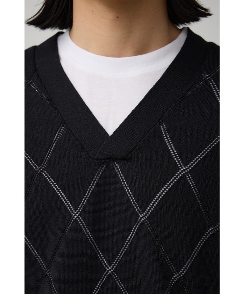 AZUL by moussy（アズールバイマウジー）の「透かし編みレイヤードニット（ニット/セーター・メンズ・ライトグレー/ブラック/グレー・MEDIUM/LARGE）」の6枚目の写真