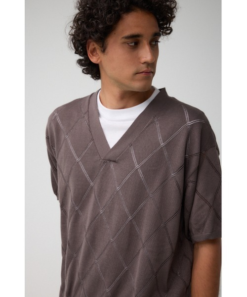 AZUL by moussy（アズールバイマウジー）の「透かし編みレイヤードニット（ニット/セーター・メンズ・ライトグレー/ブラック/グレー・MEDIUM/LARGE）」の20枚目の写真