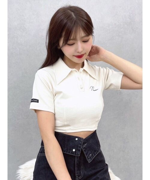 EATME(イートミー)の「シャツカラーショートTOP(Tシャツ/カットソー・レディース・ブラック/その他1/オフホワイト・FREE)」の2枚目の写真