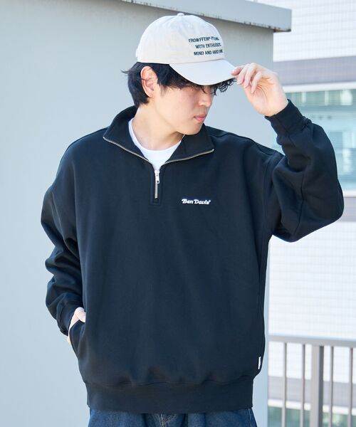 BEN DAVIS（ベンデイビス）の「【BEN DAVIS（ベンデイビス）】HEAVY SWEAT HALF ZIP / 刺繍 オーバーサイズ ワンポイント シンプル ヘビーウエイト 裏起毛（スウェット・メンズ・ブラウン/オフホワイト/アッシュグレー/ブラック/ネイビー/ブルーグレー・X-LARGE/LARGE/MEDIUM）」の3枚目の写真