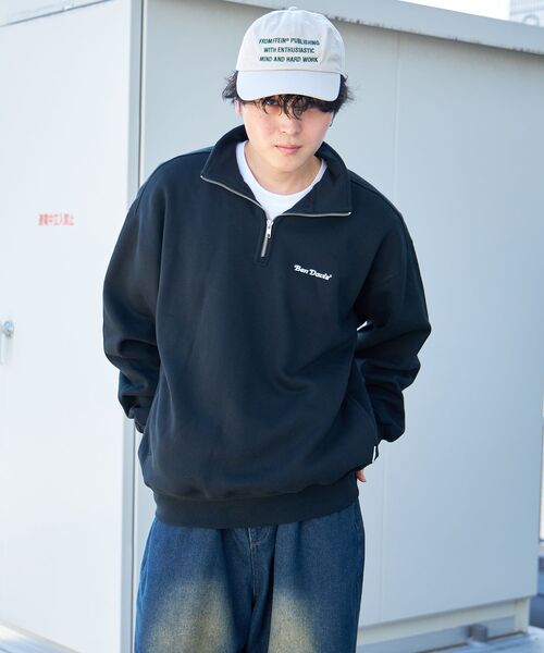 BEN DAVIS（ベンデイビス）の「【BEN DAVIS（ベンデイビス）】HEAVY SWEAT HALF ZIP / 刺繍 オーバーサイズ ワンポイント シンプル ヘビーウエイト 裏起毛（スウェット・メンズ・ブラウン/オフホワイト/アッシュグレー/ブラック/ネイビー/ブルーグレー・X-LARGE/LARGE/MEDIUM）」の10枚目の写真