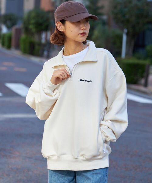 BEN DAVIS（ベンデイビス）の「【BEN DAVIS（ベンデイビス）】HEAVY SWEAT HALF ZIP / 刺繍 オーバーサイズ ワンポイント シンプル ヘビーウエイト 裏起毛（スウェット・メンズ・ブラウン/オフホワイト/アッシュグレー/ブラック/ネイビー/ブルーグレー・X-LARGE/LARGE/MEDIUM）」の14枚目の写真