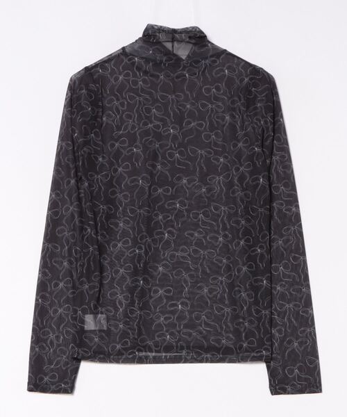 VitaFelice(ヴィータフェリーチェ)の「リボンデザイン ハイネックシアーメッシュトップス(Tシャツ/カットソー・レディース・オフホワイト/グレー/ブラック・FREE)」の4枚目の写真