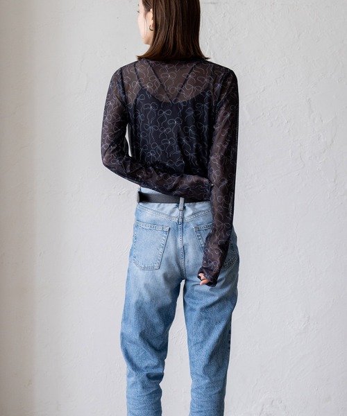 VitaFelice(ヴィータフェリーチェ)の「リボンデザイン ハイネックシアーメッシュトップス(Tシャツ/カットソー・レディース・オフホワイト/グレー/ブラック・FREE)」の17枚目の写真