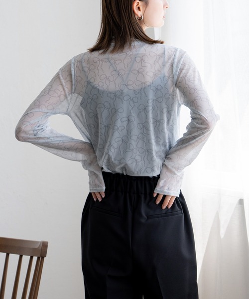 VitaFelice(ヴィータフェリーチェ)の「リボンデザイン ハイネックシアーメッシュトップス(Tシャツ/カットソー・レディース・オフホワイト/グレー/ブラック・FREE)」の22枚目の写真