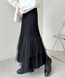 チュールドッキングニットプリーツスカート