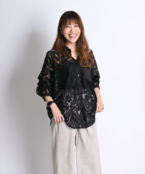 MARAI(マーライ)の「レギュラーカラー 長袖シアーレースシャツ(シャツ/ブラウス・レディース・ホワイト/ブラック・FREE)」の19枚目の写真