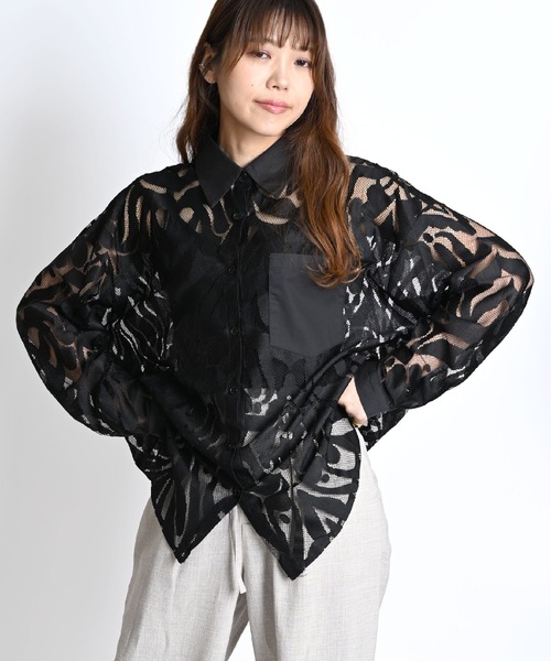 MARAI(マーライ)の「レギュラーカラー 長袖シアーレースシャツ(シャツ/ブラウス・レディース・ホワイト/ブラック・FREE)」の21枚目の写真