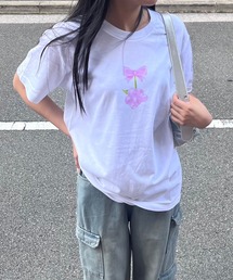 リボン×フルーツプリント半袖Tシャツ