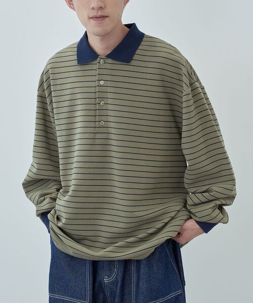 CRAFT STANDARD BOUTIQUE（クラフトスタンダードブティック）の「リップルボーダーポロシャツ（スウェット・メンズ・ブラック/アイボリー/ベージュ・XL/L/M）」の3枚目の写真