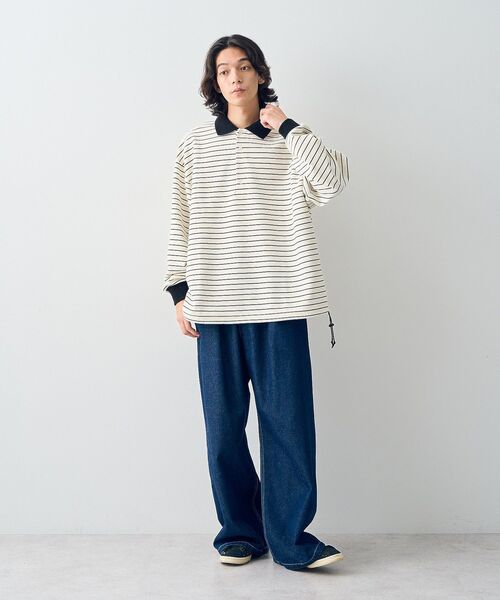 CRAFT STANDARD BOUTIQUE（クラフトスタンダードブティック）の「リップルボーダーポロシャツ（スウェット・メンズ・ブラック/アイボリー/ベージュ・XL/L/M）」の7枚目の写真