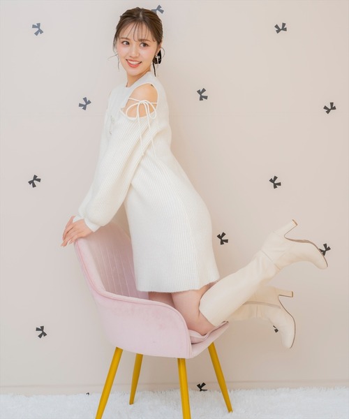 WILLSELECTION（ウィルセレクション）の「オープンショルダーリブニットワンピース（ワンピース・レディース・ブラック/サックスブルー/オフホワイト/ピンク・FREE）」の11枚目の写真