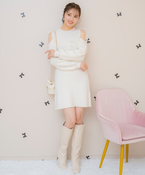 WILLSELECTION（ウィルセレクション）の「オープンショルダーリブニットワンピース（ワンピース・レディース・ブラック/サックスブルー/オフホワイト/ピンク・FREE）」の12枚目の写真